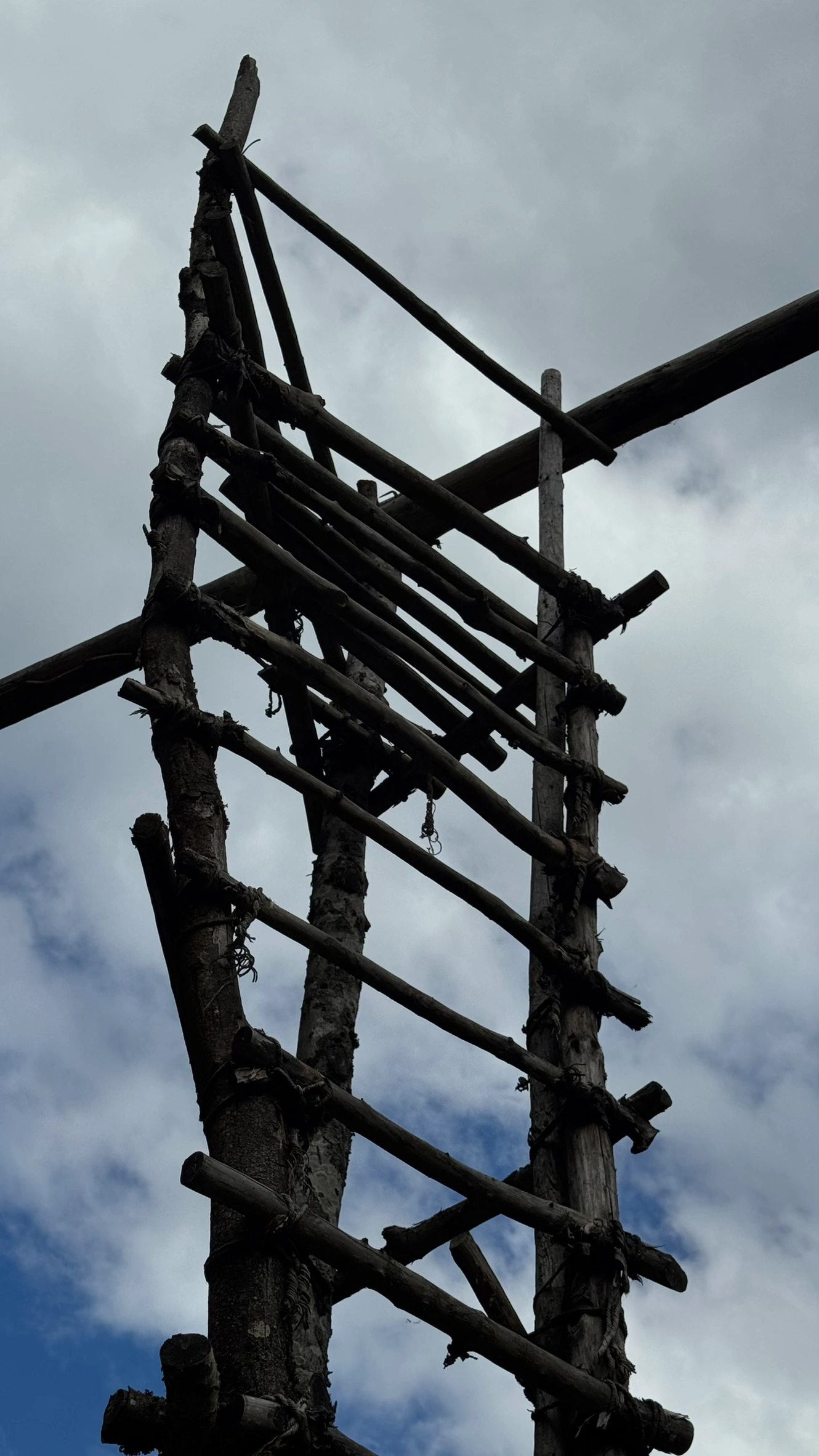 Wooden Aqueduct | Elevated Half Pipes Supported by Posts and Wooden Ladders