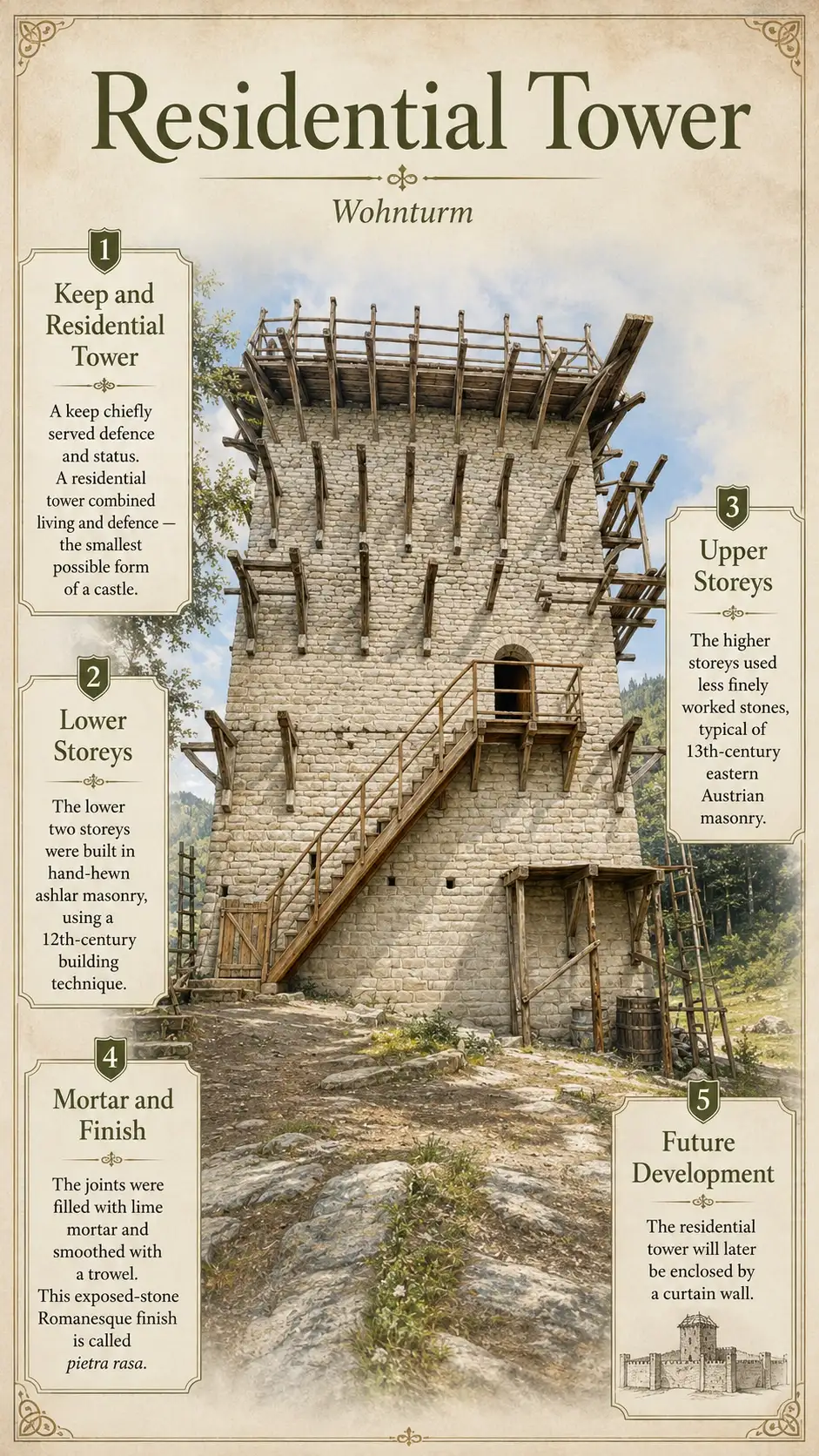 Infographic based on a photograph of the tower under construction