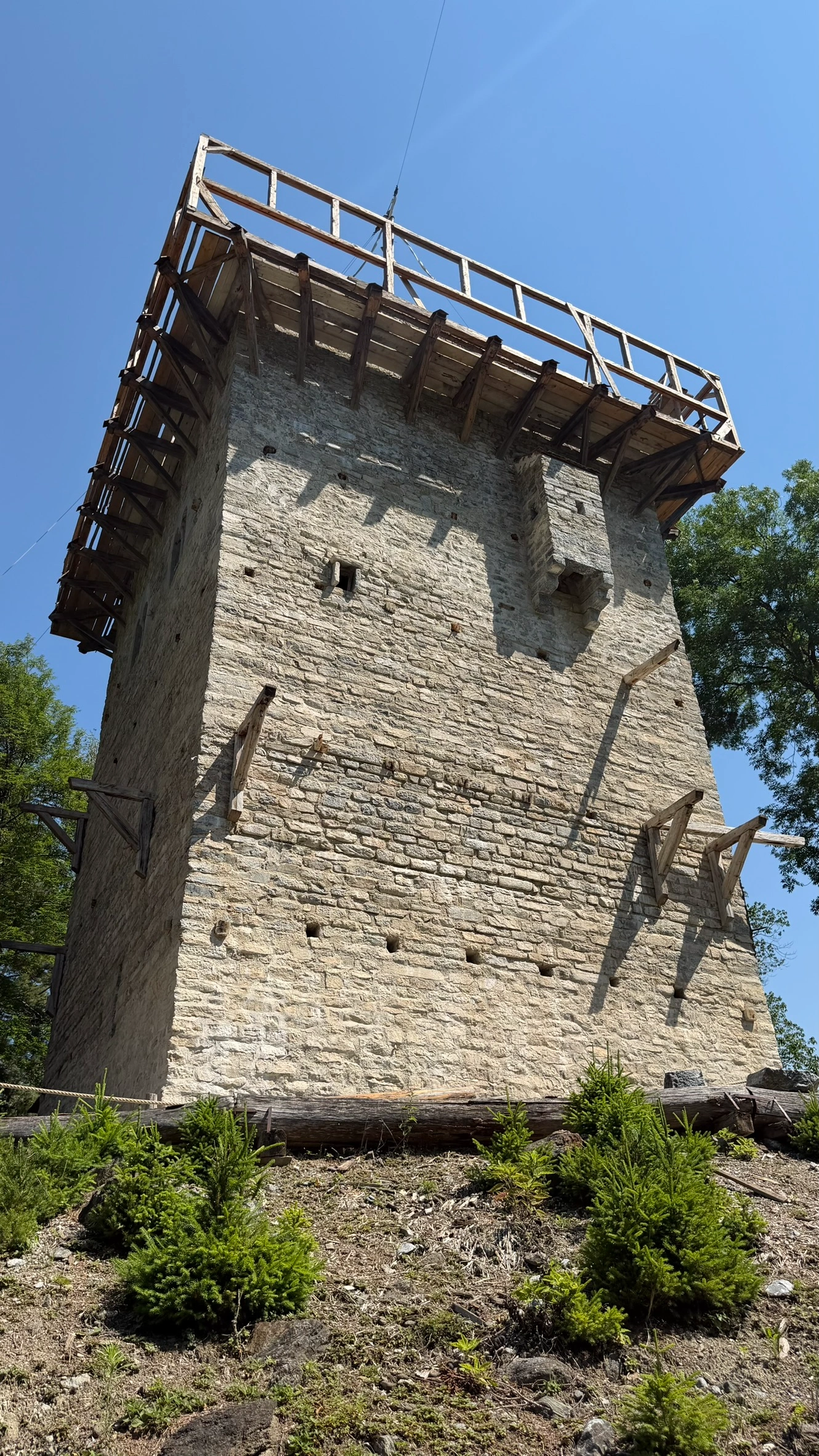 South-facing wall with the garderobe projection (latrine). The latrine is an extension of the sleeping chamber.