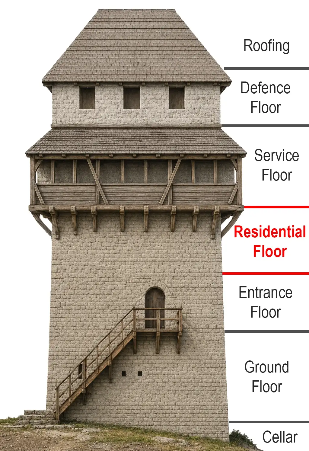 Interpretative illustration of the completed tower showing the north face and residential level.