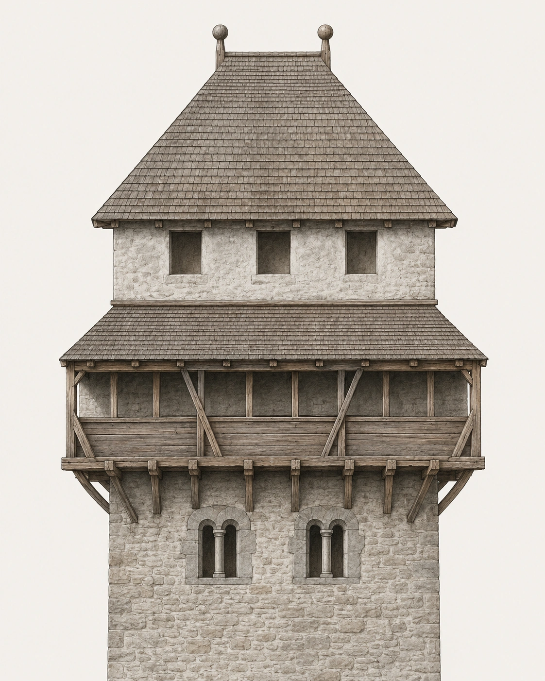 Interpretative illustration of the tower’s upper part.