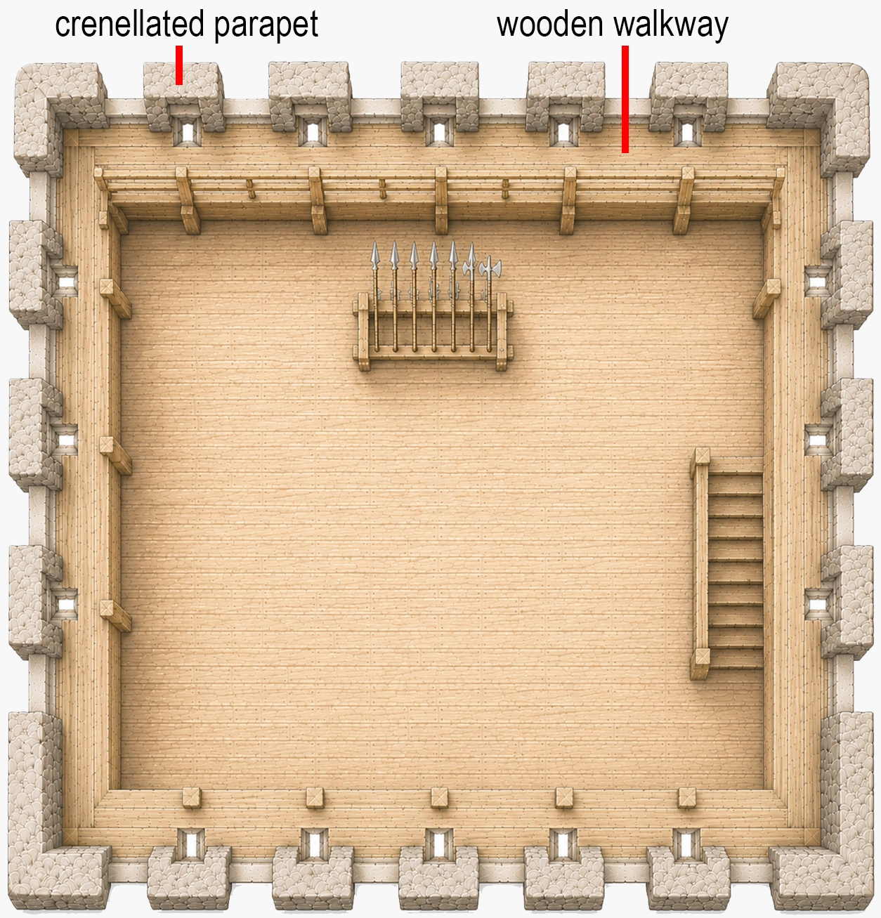 Labelled floor plan, defence level