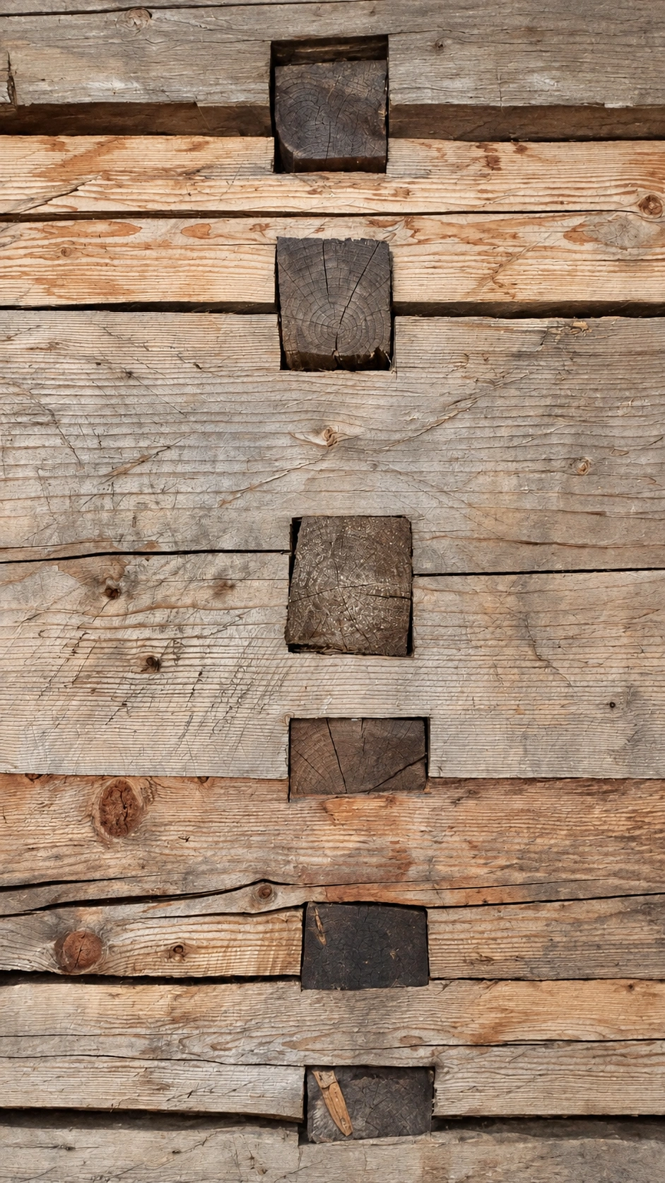 Central section of the timber block wall.
