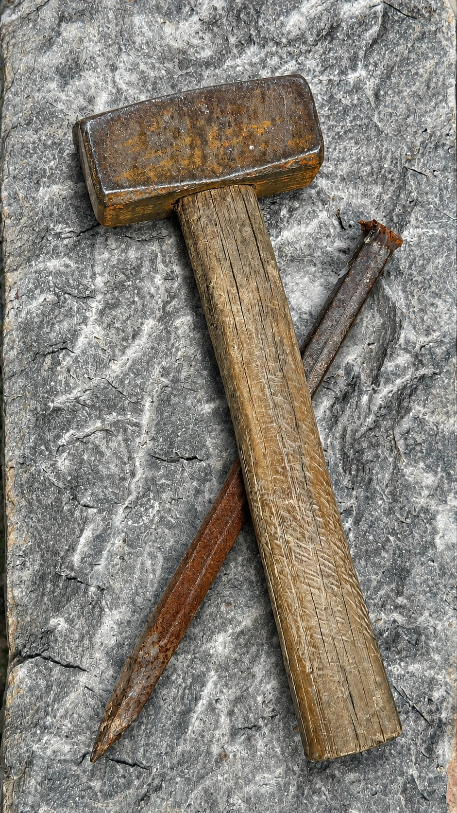 Hammer and chisel used for stone working