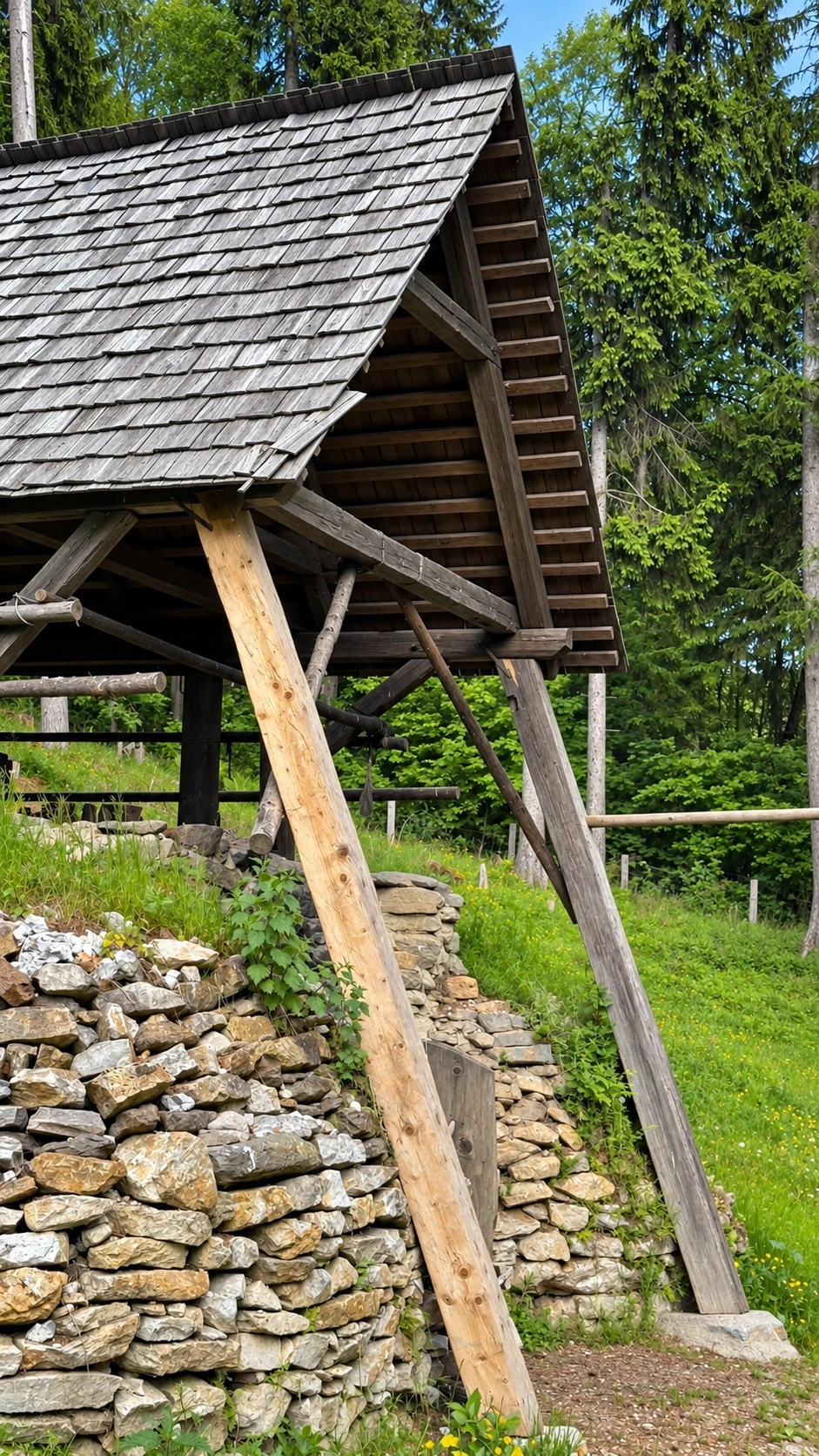 Close-up: lime-burning shelter. It shelters the lime kiln during firing.