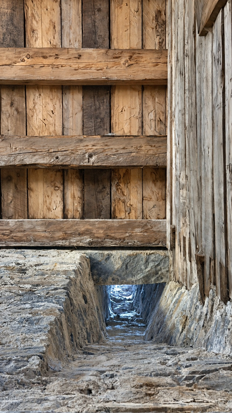 Smoke outlet in the tower's north wall, viewed from below.