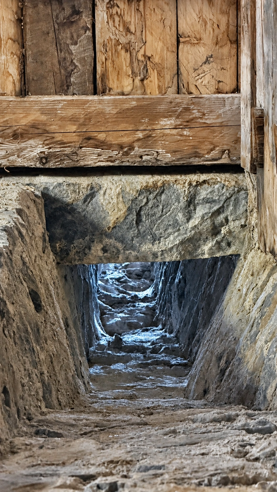 Rauchabzug in der Nordwand des Turms, Ansicht von unten.