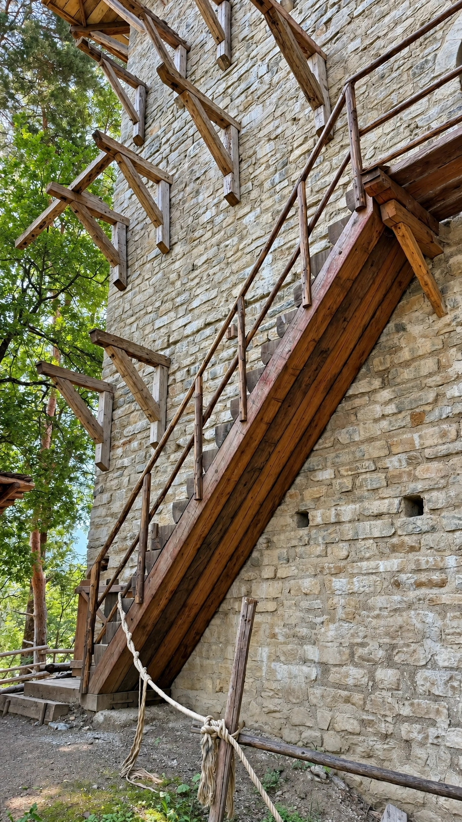 Die abnehmbare Holztreppe konnte im Angriffsfall entfernt oder verbrannt werden.