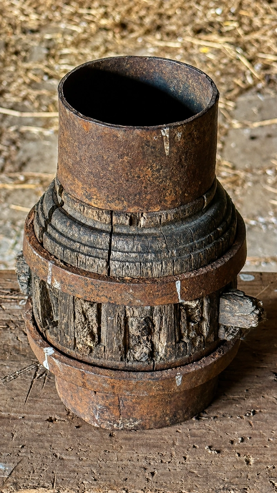 Iron fittings reinforce wooden components exposed to heavy loads and wear.