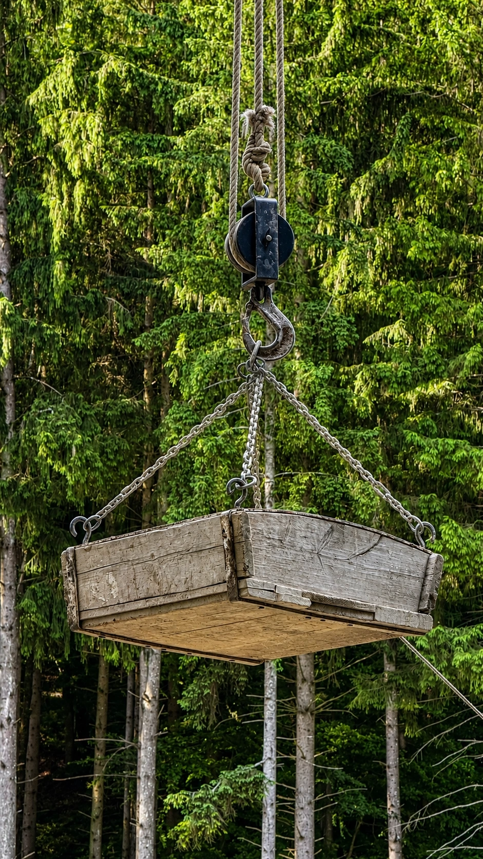 Suspended lifting box used for vertical transport by crane